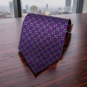 Brooks Brothers 346 Pure Silk Tie Purple Geometric Chain Link 57.75” x 3